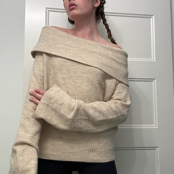 Vici tan off the shoulder knit sweater - Picture 1 of 8
